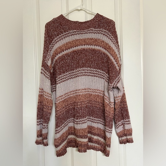 American Eagle Maroon/Pink/Brown Striped Knit Sweater - Size M - Picture 3 of 7